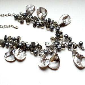 Collier necklace teardrop shell beads fermoir argent sterling silver clasp